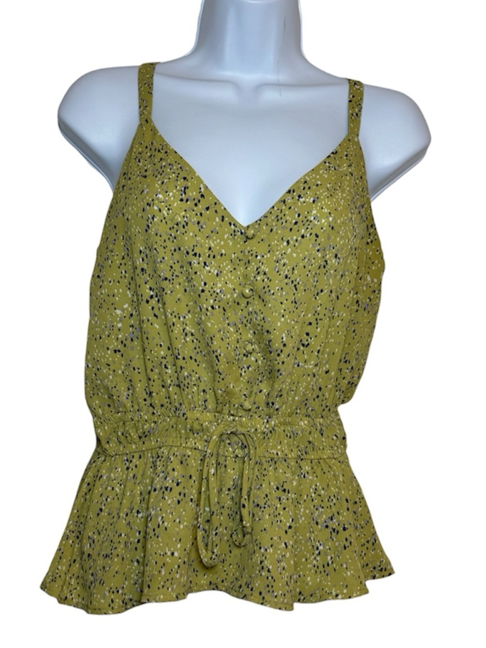 Sienna Sky Chartreuse Yellow Green Speckled Peplum Tank Top Tie Waist Blouse